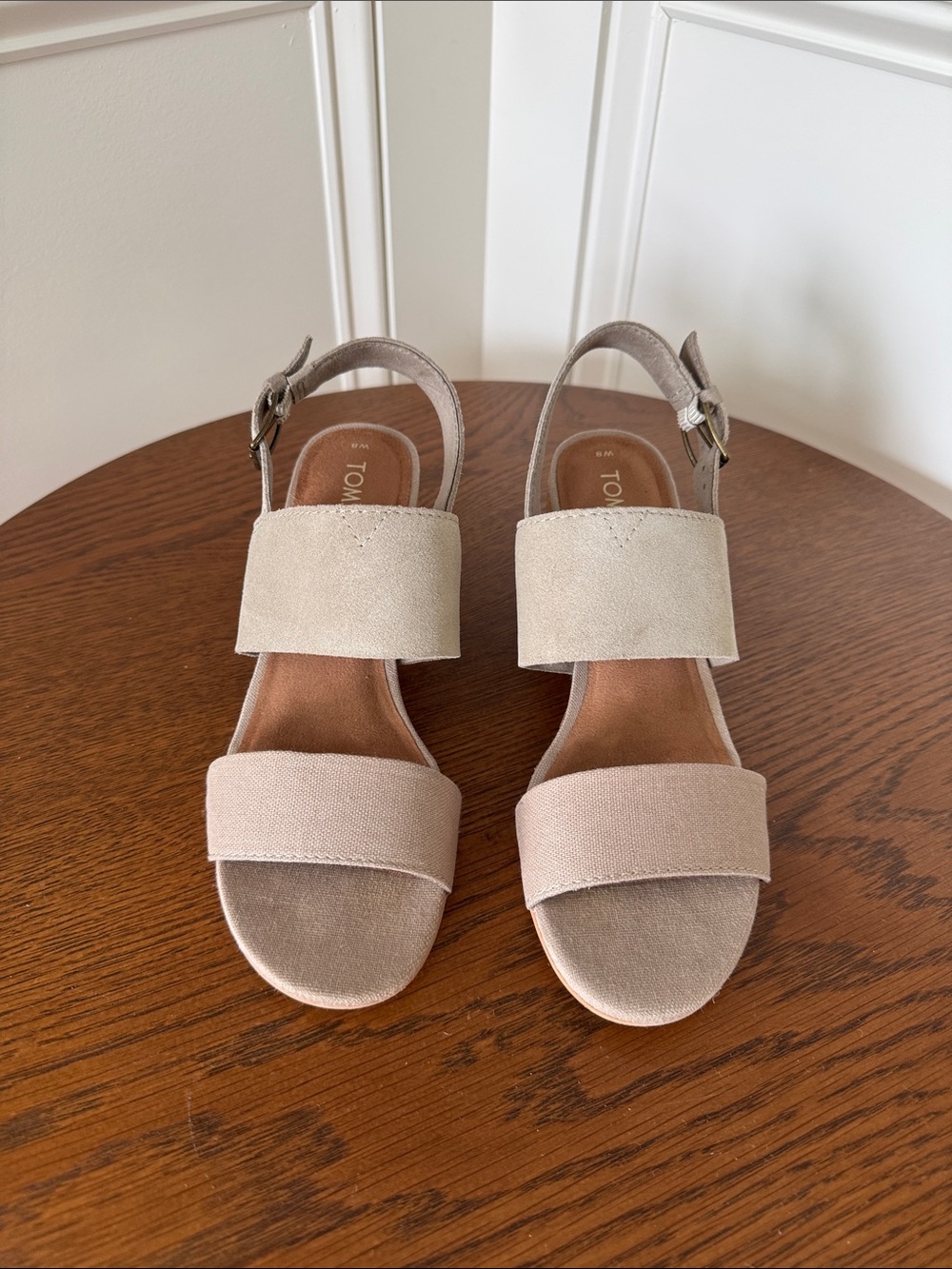 Toms Beige/Taupe Suede Two-Strap Women's Sandals